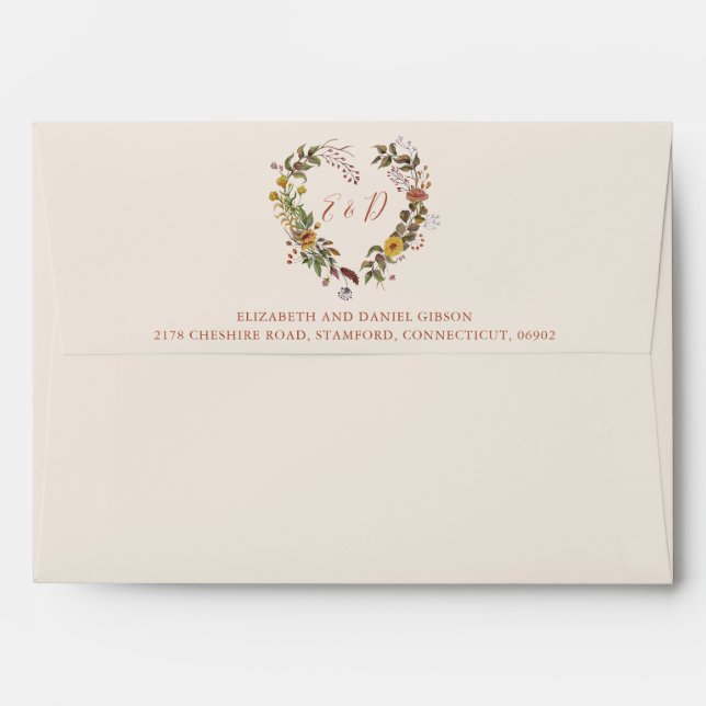 Enveloppe Rustic Floral Automne Mariage de automne retour Ad (Dos (Haut rabat))