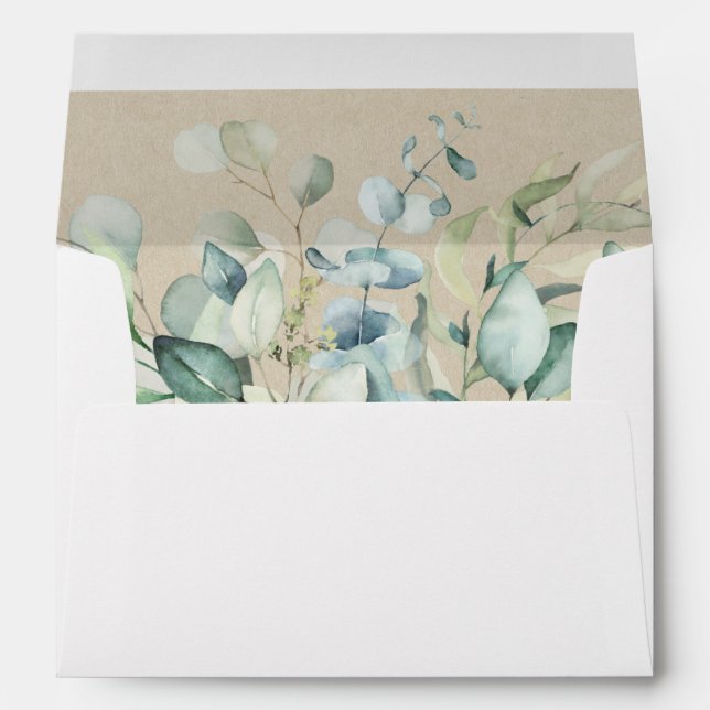 Enveloppe Rustic Gold Green Mariage Adresse pré-imprimée 5x7 (Dos (Bas))