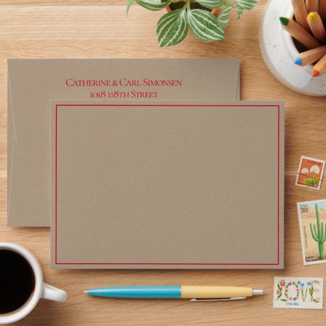 Enveloppe Rustic Kraft Red Name Adresse de retour (Desk)