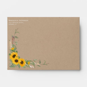 Enveloppe Rustic Kraft Sunflower Mariage Adresse de retour