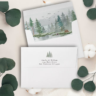 Enveloppe Rustic Love et Merci Watercolor Forest Mountain