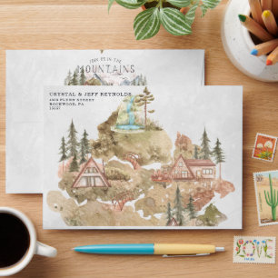 Enveloppe Rustic Mountain Forest Camping Carte Mariage