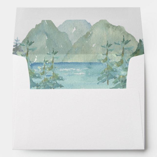 Enveloppe Rustic Mountain Watercolor Baby shower d'aventure (Dos (Bas))