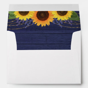 Enveloppe Rustic Navy Wood Sunflower Retour Adresse Mariage