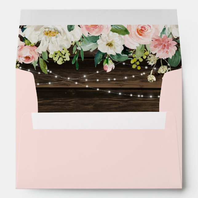 Enveloppe Rustic Rose Floral String Lights Adresse de retour (Dos (Bas))