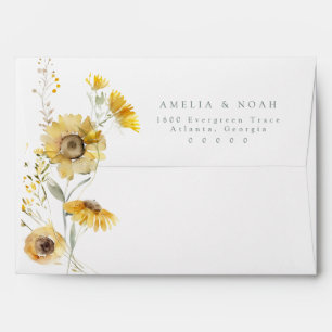Enveloppe Rustic Sunflower Mariage Adresse de retour Envelop
