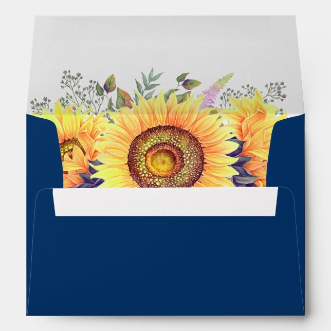 Enveloppe Rustic Sunflowers Navy Blue & Return Adresse (Dos (Bas))