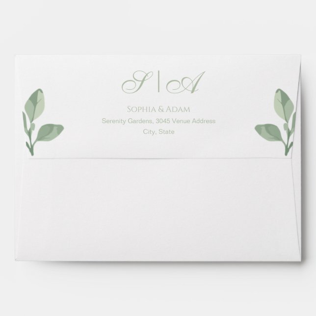 Enveloppe Rustic Watercolor Green Détails du Mariage (Dos (Haut rabat))