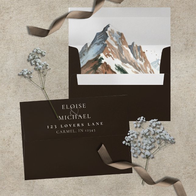 Enveloppe Rustic Watercolor Mountain Landscape Wedding (Rustic Watercolor Mountain Landscape Wedding Envelope)