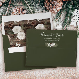 Enveloppe Rustic Winter Pine Sage Mariage Adresse de retour