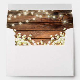 Enveloppe Rustic Wood Baby's Breath & String Lights Mariage