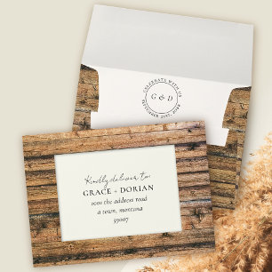 Enveloppe Rustic Wood Black White Ivory Adresse Mariage RSVP