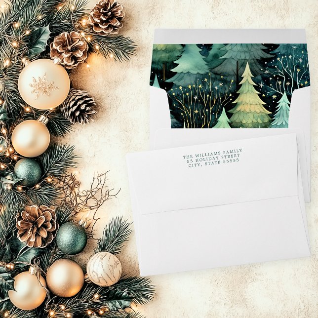 Enveloppe Rustic Woodland Christmas Linked Adresse de retour (Rustic Woodland Christmas Lined Return Address Envelope)