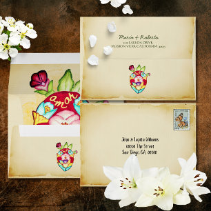 Enveloppe Rustique Anatomique Floral Heart Mariage mexicain