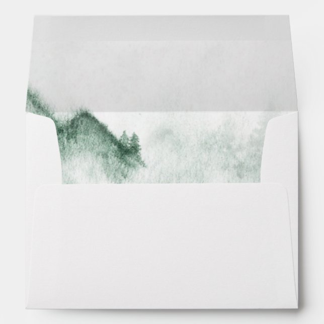 Enveloppe Rustique Aquarelle Montagnes Pine Mariage d'hiver (Dos (Bas))