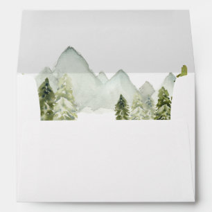 Enveloppe Rustique Aquarelle Montagnes Pine Mariage d'hiver
