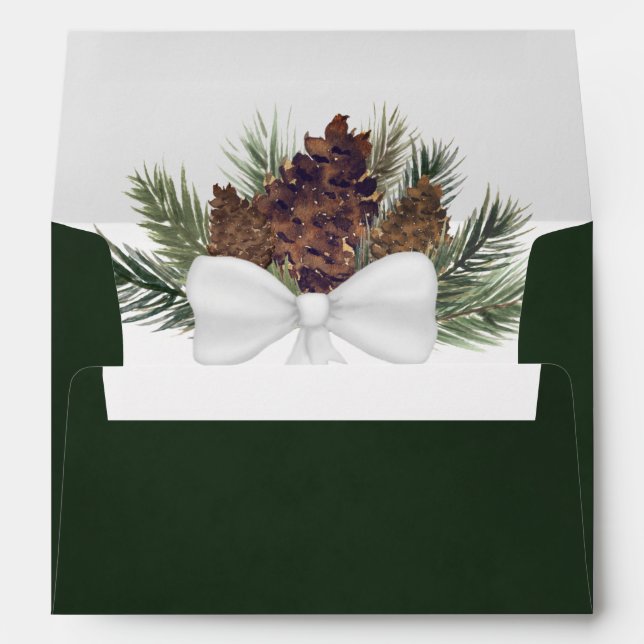 Enveloppe Rustique Aquarelle Pinecones Élégant Mariage Vert (Dos (Bas))
