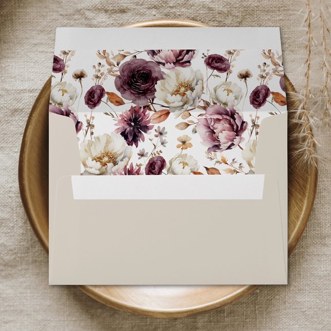 Enveloppe Rustique Automne Marsala Floral Faire-part de mari (Créateur téléchargé)