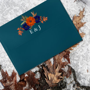 Enveloppe Rustique Automne Orange Navy Bleu Floral Mariage