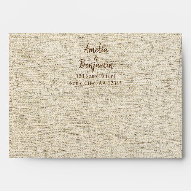 Enveloppe Rustique Beige Script de retour Adresse Mariage (Dos (Haut rabat))