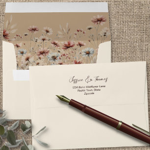 Enveloppe Rustique Boho Chic Fleurs sauvages sur Mariage de
