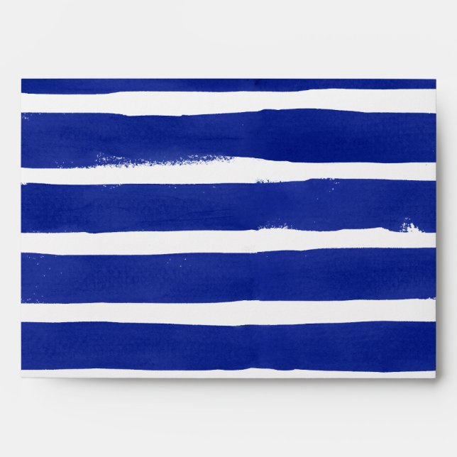 Enveloppe Rustique Boho Marine bleu aquarelle rayures textur (Devant)