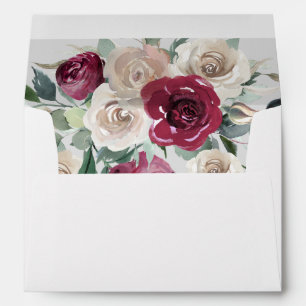Enveloppe Rustique Bourgogne et Roses Blanches Adresse de re
