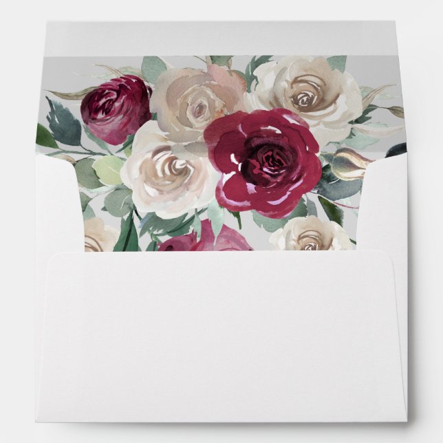 Enveloppe Rustique Bourgogne et Roses Blanches Adresse de re (Dos (Bas))