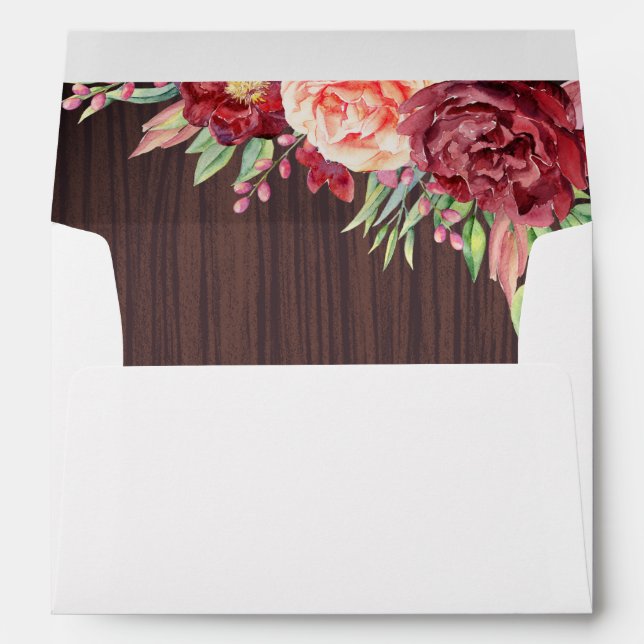 Enveloppe Rustique Bourgogne Floral Aquarelle Mariage (Dos (Bas))