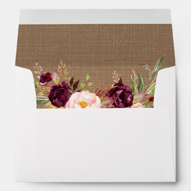 Enveloppe Rustique Burlap Bourgogne Floral Invitation (Dos (Bas))