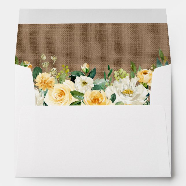Enveloppe Rustique Burlap Jaune Or Blanc Floral Mariage (Dos (Bas))