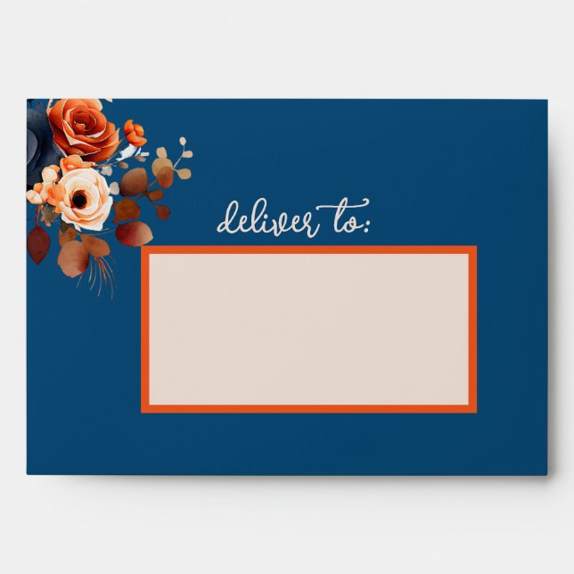 Enveloppe Rustique Burnt Orange et Mariage bleu (Devant)