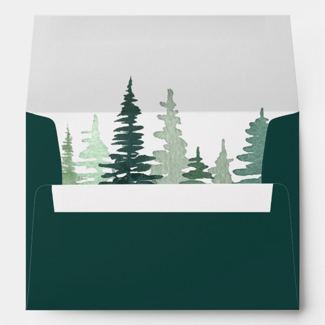 Enveloppe Rustique Chasseur d'aquarelle Mariage de pin vert (Dos (Bas))