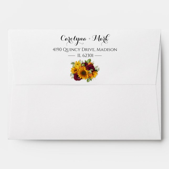 Enveloppe Rustique Citrouille de tournesol Roses (Dos (Haut rabat))