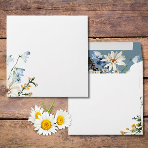 Enveloppe Rustique Dusty Blue Fleurs sauvages & Daisy Carré