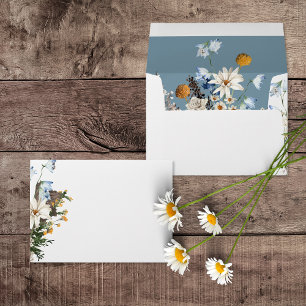 Enveloppe Rustique Dusty Blue Fleurs sauvages & Daisy Mariag