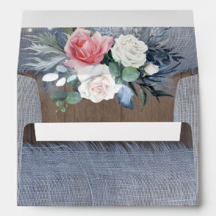 Enveloppe Rustique Dusty Blue Linen Bois Mariage Floral