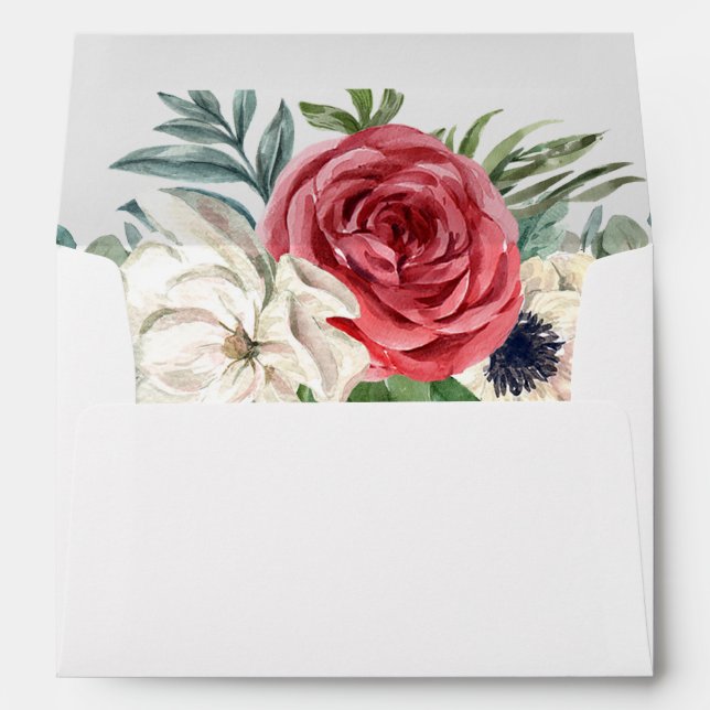 Enveloppe Rustique Elegant Rouge Floral Mariage blanc (Dos (Bas))