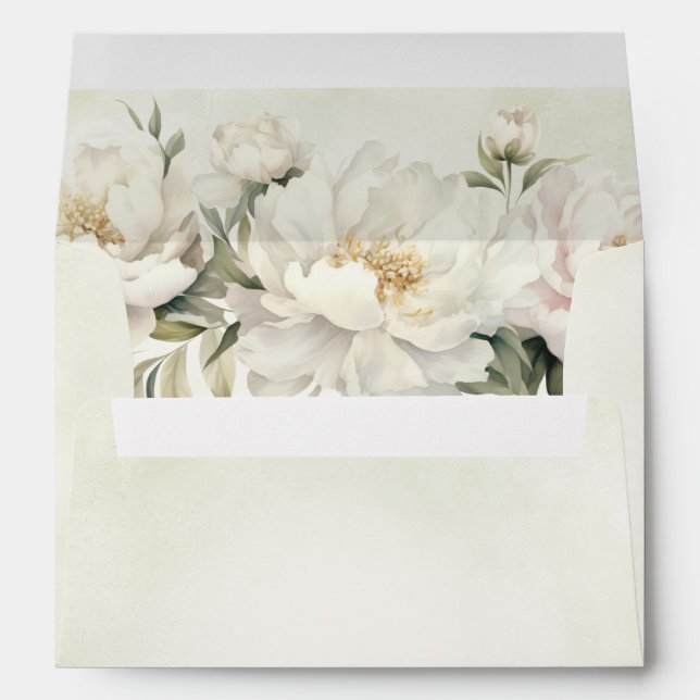 Enveloppe Rustique Elégant Verdure Blanc Floral Mariage (Dos (Bas))