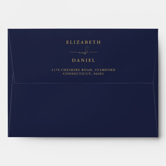 Enveloppe Rustique Floral Marine Bleu Et Mariage Or (Dos (Haut rabat))