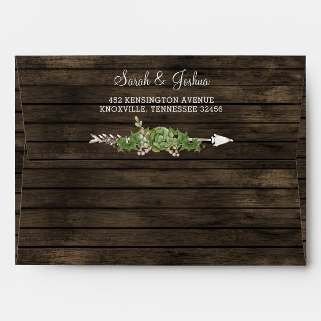 Enveloppe Rustique Grange Bois Succulent Pays Chic Mariage (Dos (Haut rabat))
