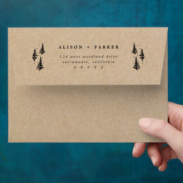Enveloppe Rustique Kraft dessiné à la main Pine Trees Adress (Hand)