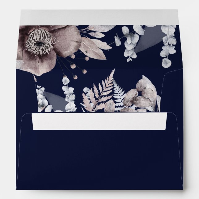 Enveloppe Rustique Marine Mauve Floral Mariage Botanique (Dos (Bas))
