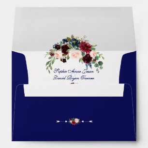 Enveloppe Rustique Merlot Marine bleu Blush Floral Mariage