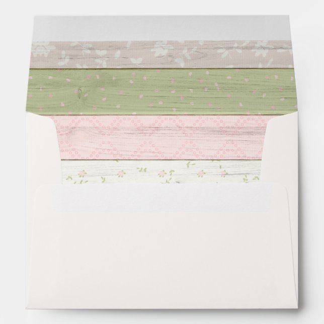 Enveloppe Rustique Sage Vert et rose Floral Bois Invitation (Dos (Bas))