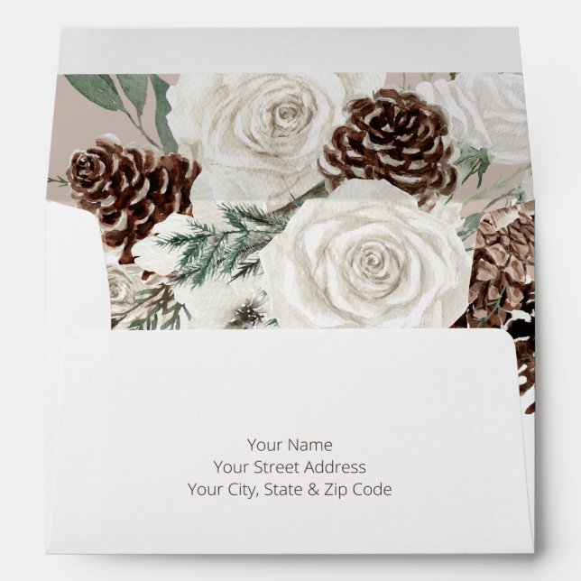 Enveloppe Rustique Tan Pine Hiver Mariage étincelant (Dos (Bas))