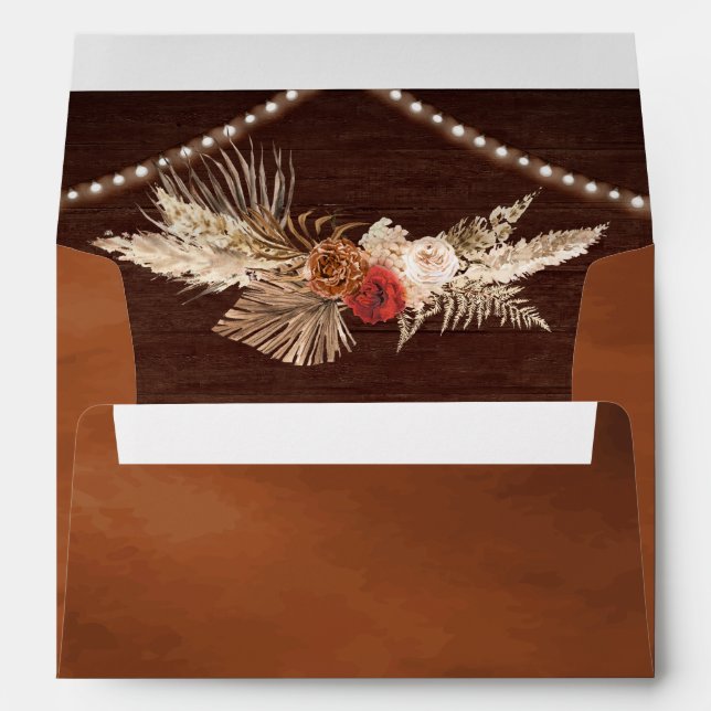 Enveloppe Rustique Terracotta et Maroon Floral Pampas Mariag (Dos (Bas))