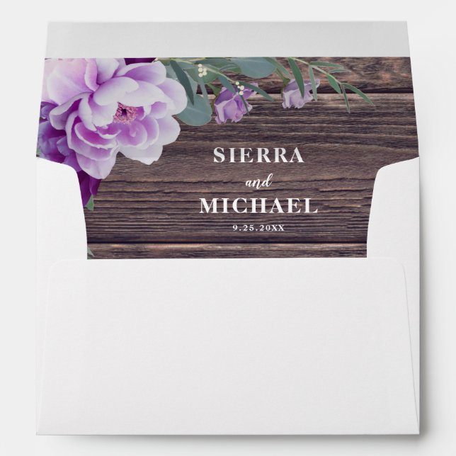 Enveloppe Rustique violet et Faire-part de mariage floral ar (Dos (Bas))
