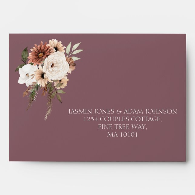 Enveloppe Rustique violet et Pêcher Mariage floral (Devant)