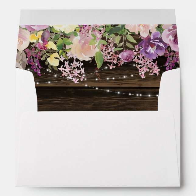 Enveloppe Rustique Violet Floral String Lights Adresse de re (Dos (Bas))